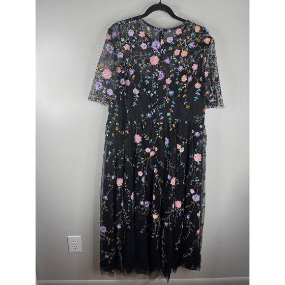 Mac Duggal 68638 Black Midi Dress  Colorful Sequin Floral Embroidered 18W Plus - Picture 8 of 9